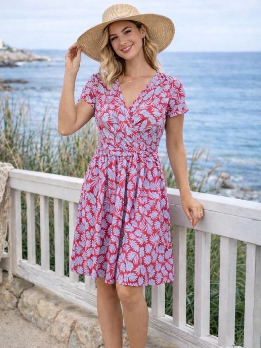 Boden Lola Jersey Dress Tropical Print Women’s 16/18